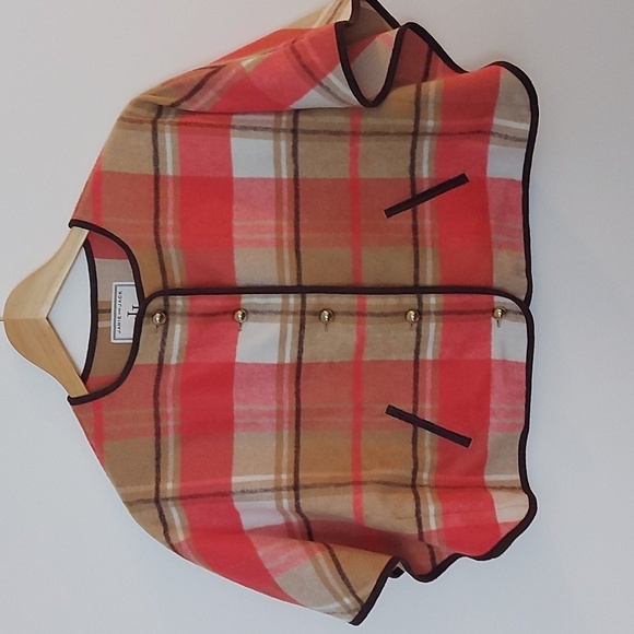 NWOT Janie and Jack Riding Lesson Plaid Pumpkin, Beige and Black Poncho Size 5 - Picture 1 of 6